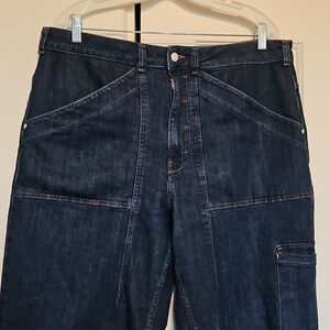 Dark Blue Denim Jeans with Front Patch Pockets